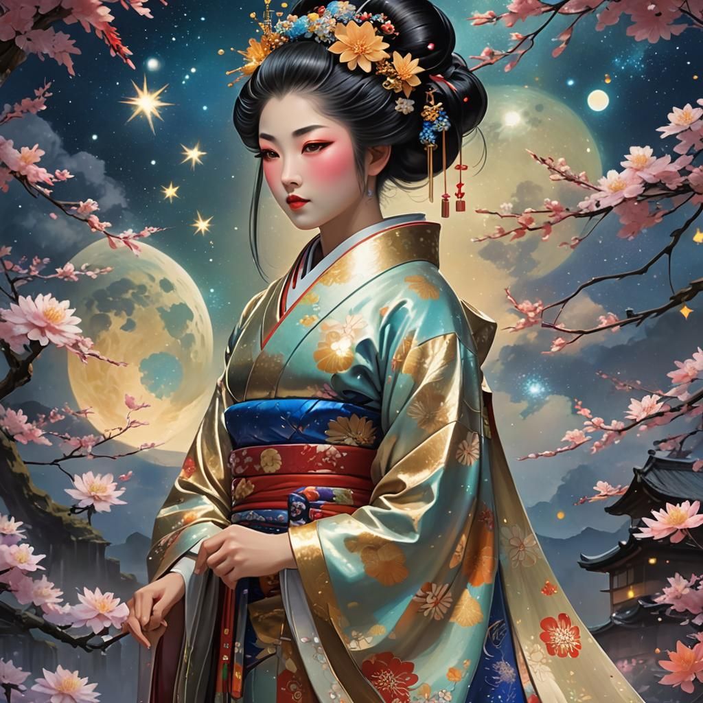 Galactic Geisha in Ghibli-Gauguin Style