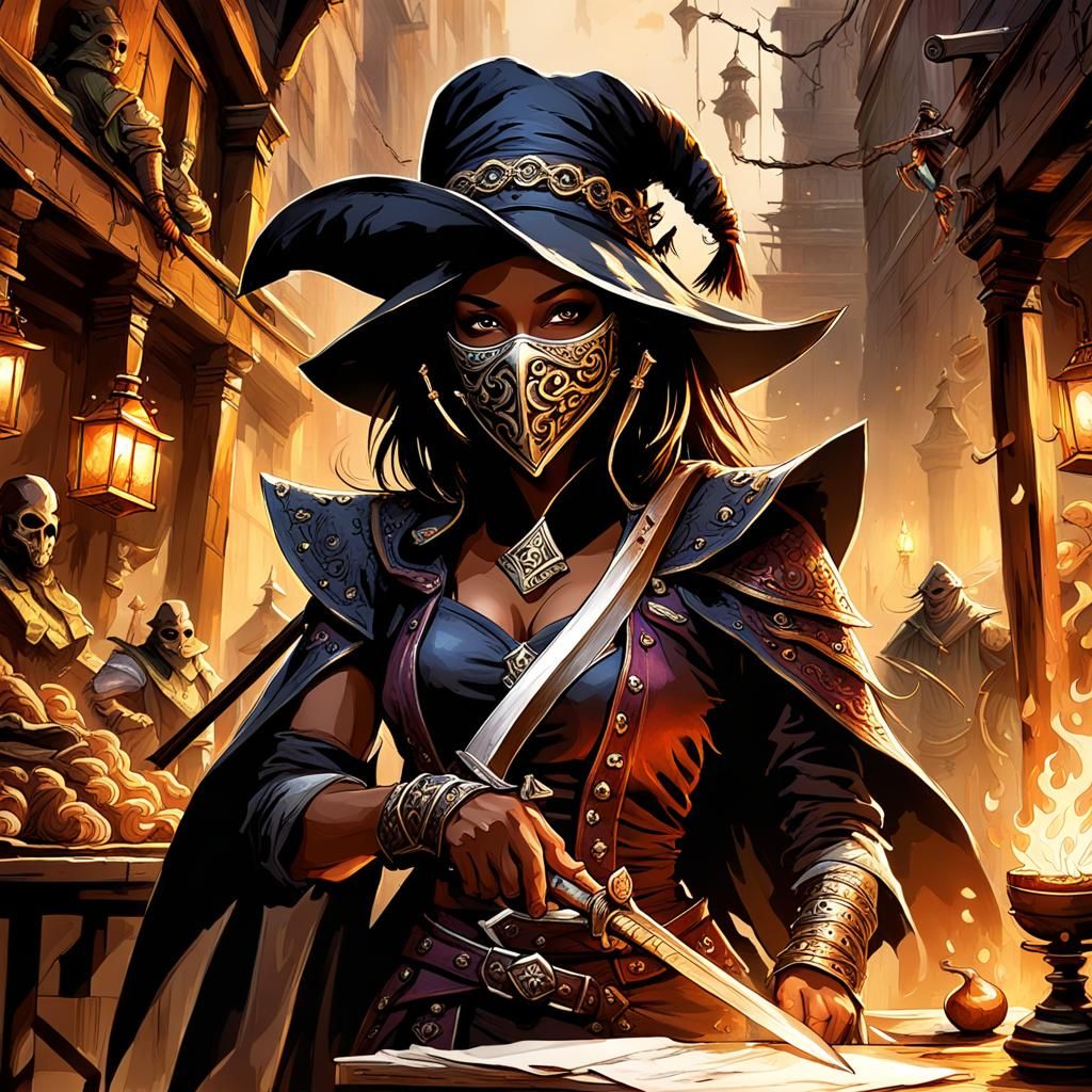 Masked Bard Character Design in Fantasy Style