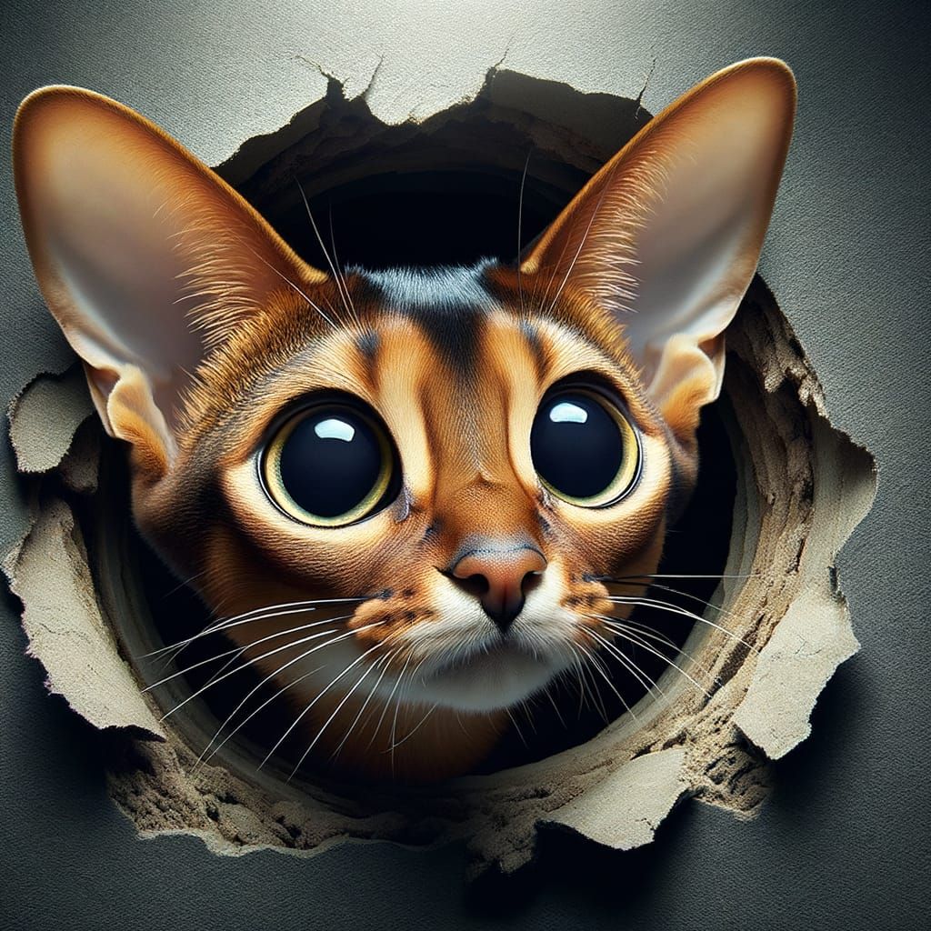 Curious Abyssinian Cat Peering Into Mysterious Hole