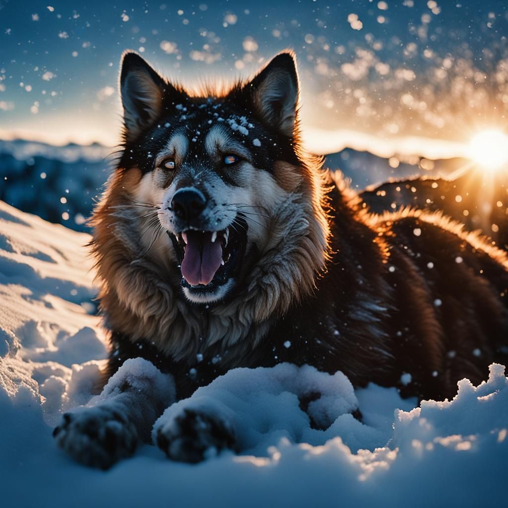 Dramatic Snow Wolf Portrait in Baroque Style
