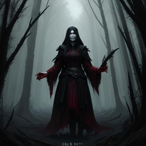 Sinister Ruby Forest Witch, Dark Fantasy Art