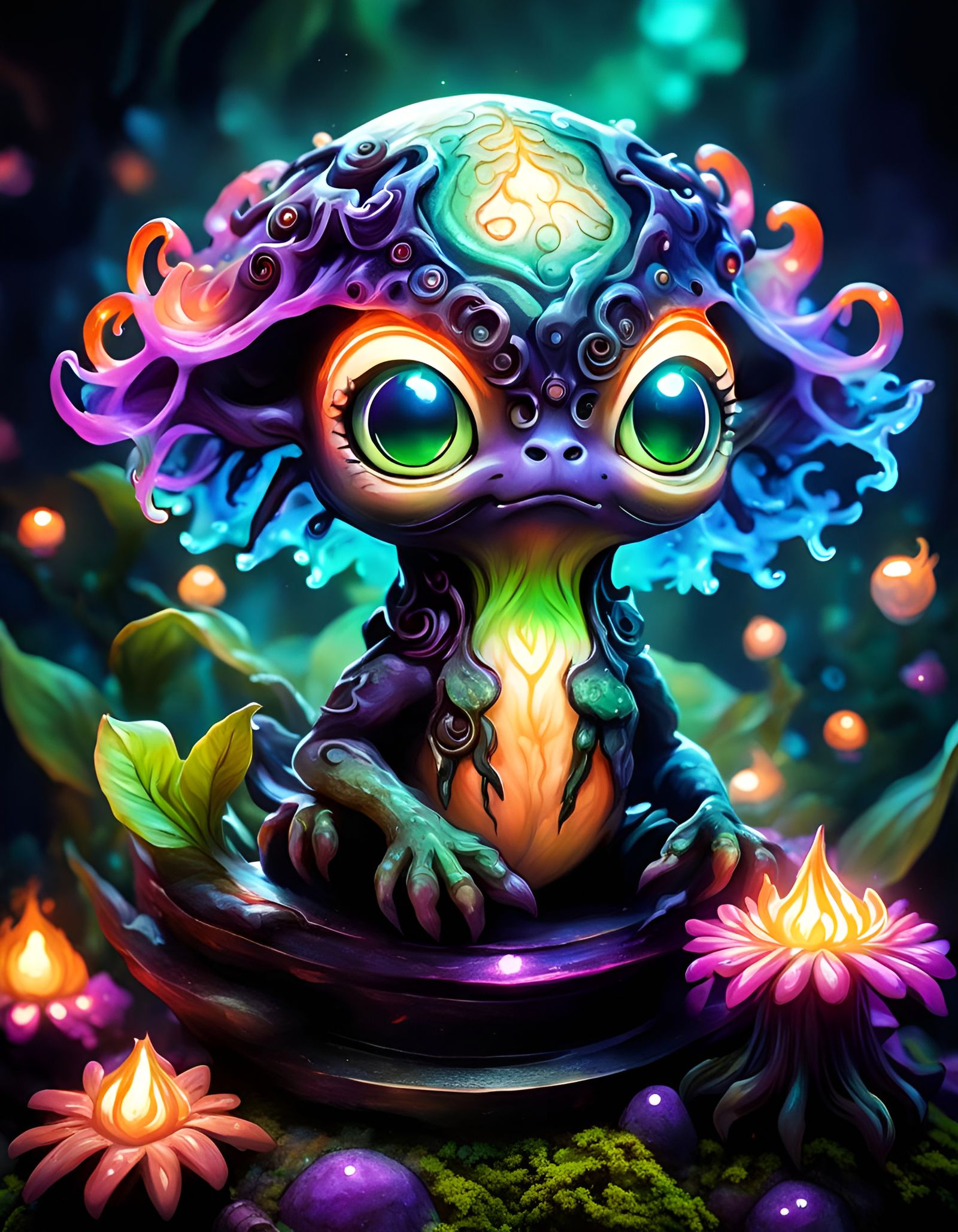 Adorable Eldritch Deity in Mystical Jungle