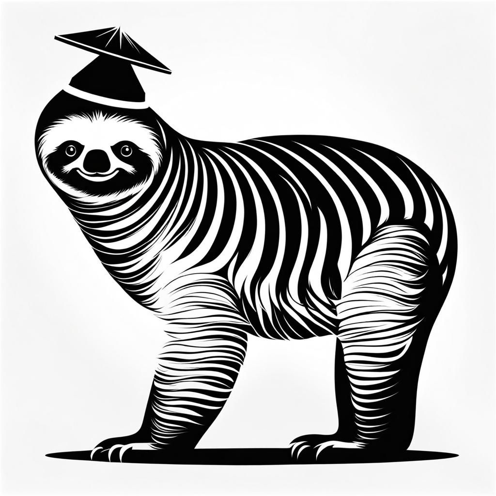 Sloth Silhouette Graffiti Art on White Background