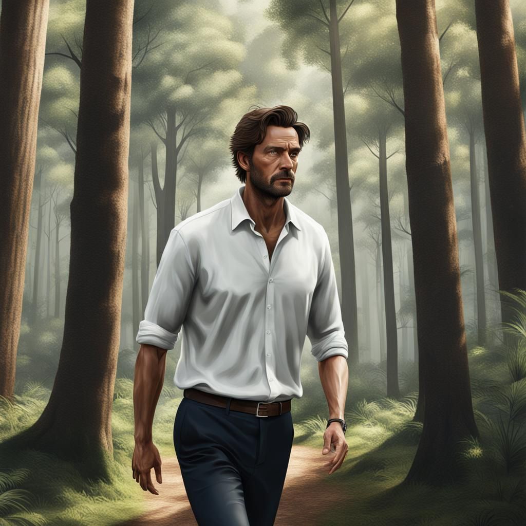 Man in White Shirt Walking Through Forest