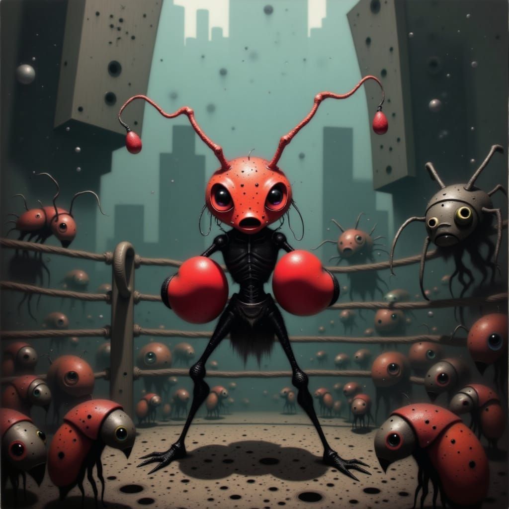 Ant Boxer in Smoky Ring, Syd Mead Style