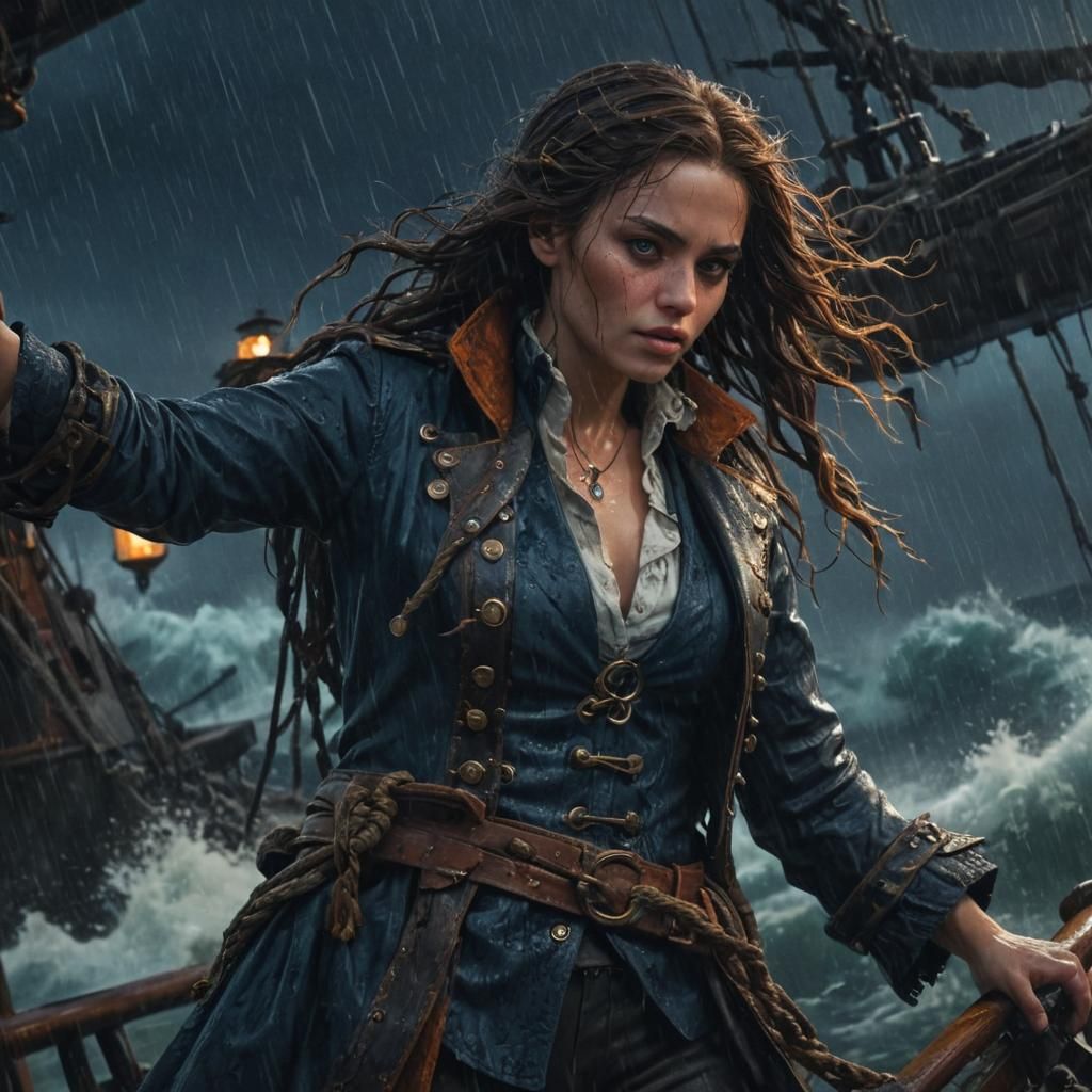 Pirate Captain in Stormy Seas: Fantasy Concept Art
