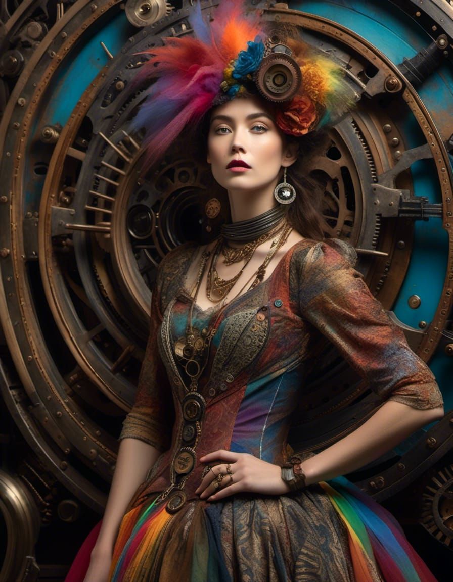 Iridescent Steampunk Enchantress in Warm Light