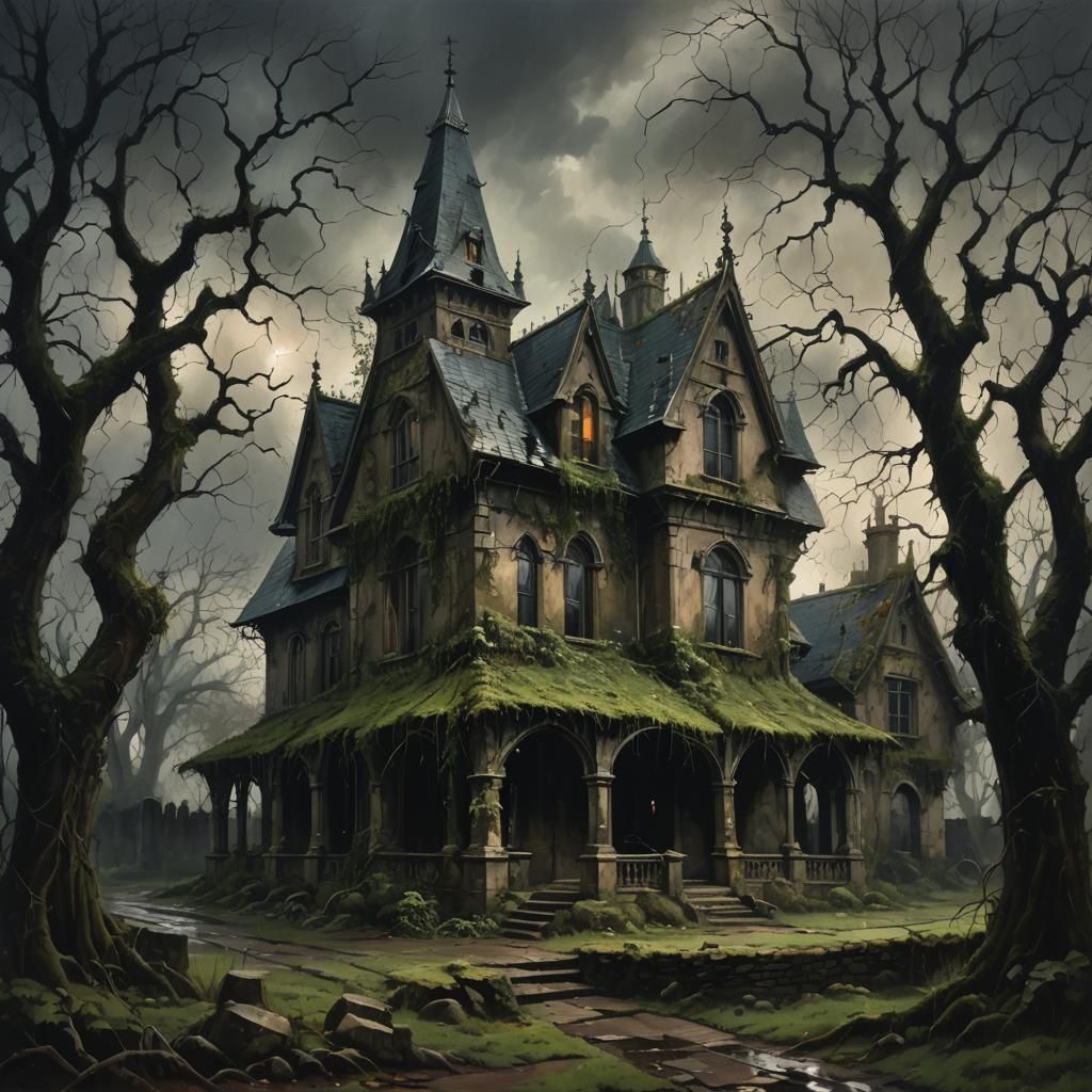Ominous Gothic House in Dark Romanticism Style