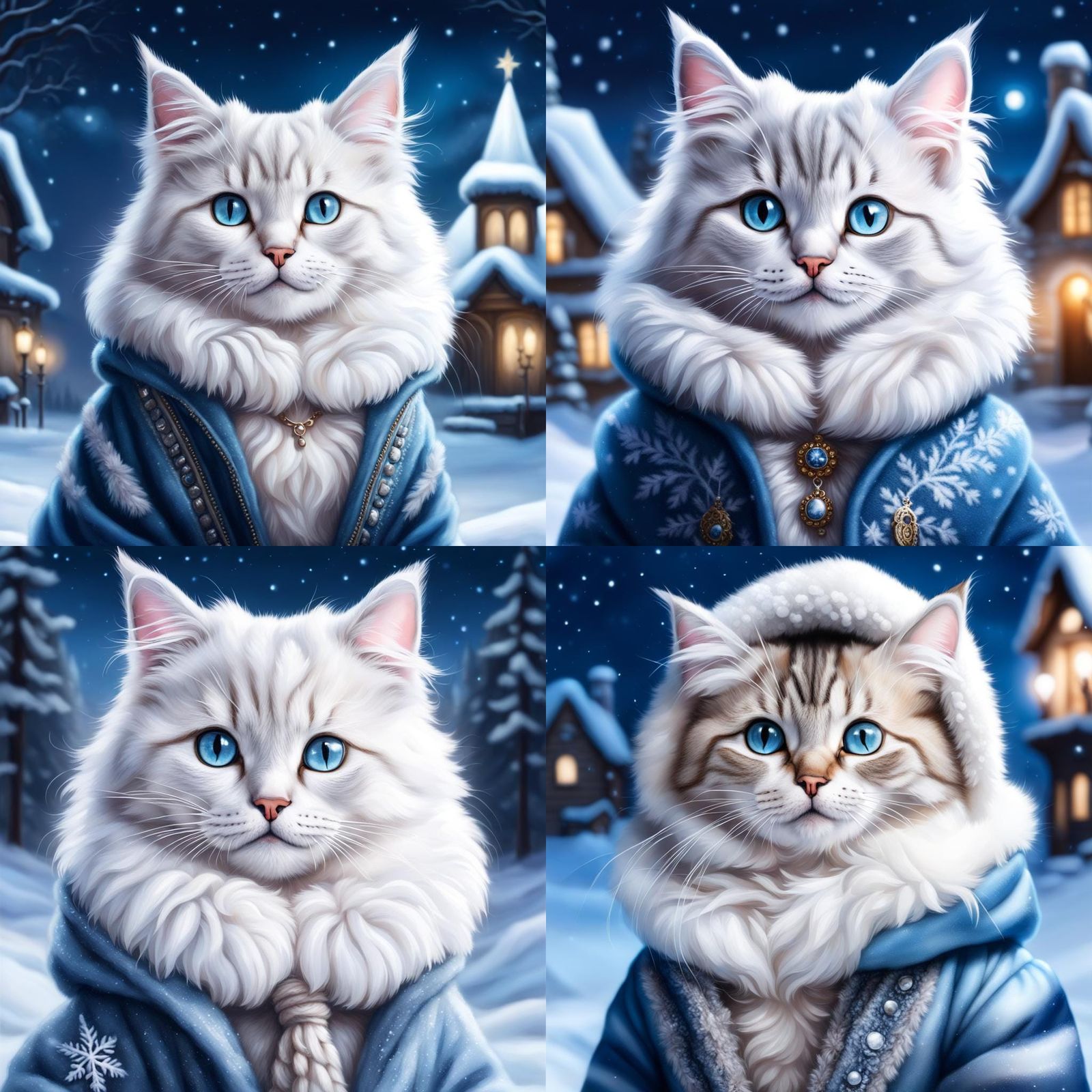 Cute Winter Cat in Magical Baroque Night