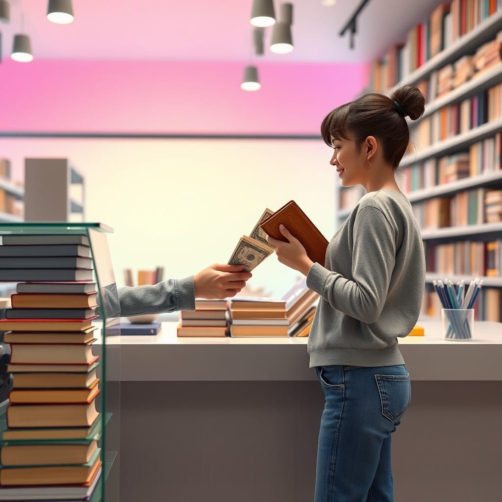 Cozy Bookshop Scene in Vibrant Digital Art Style