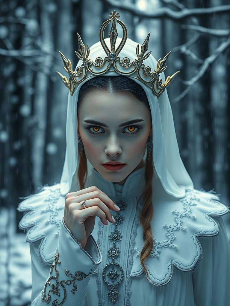 Vampire Queen in Winter Forest, Silent Gesture