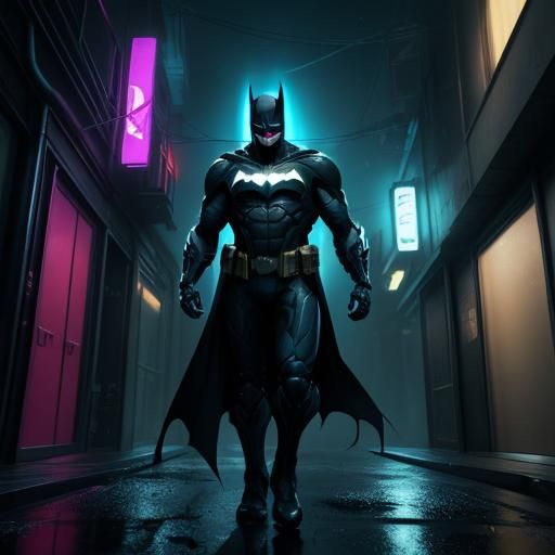 Batman in Cyberpunk Batsuit with Neon Lighting