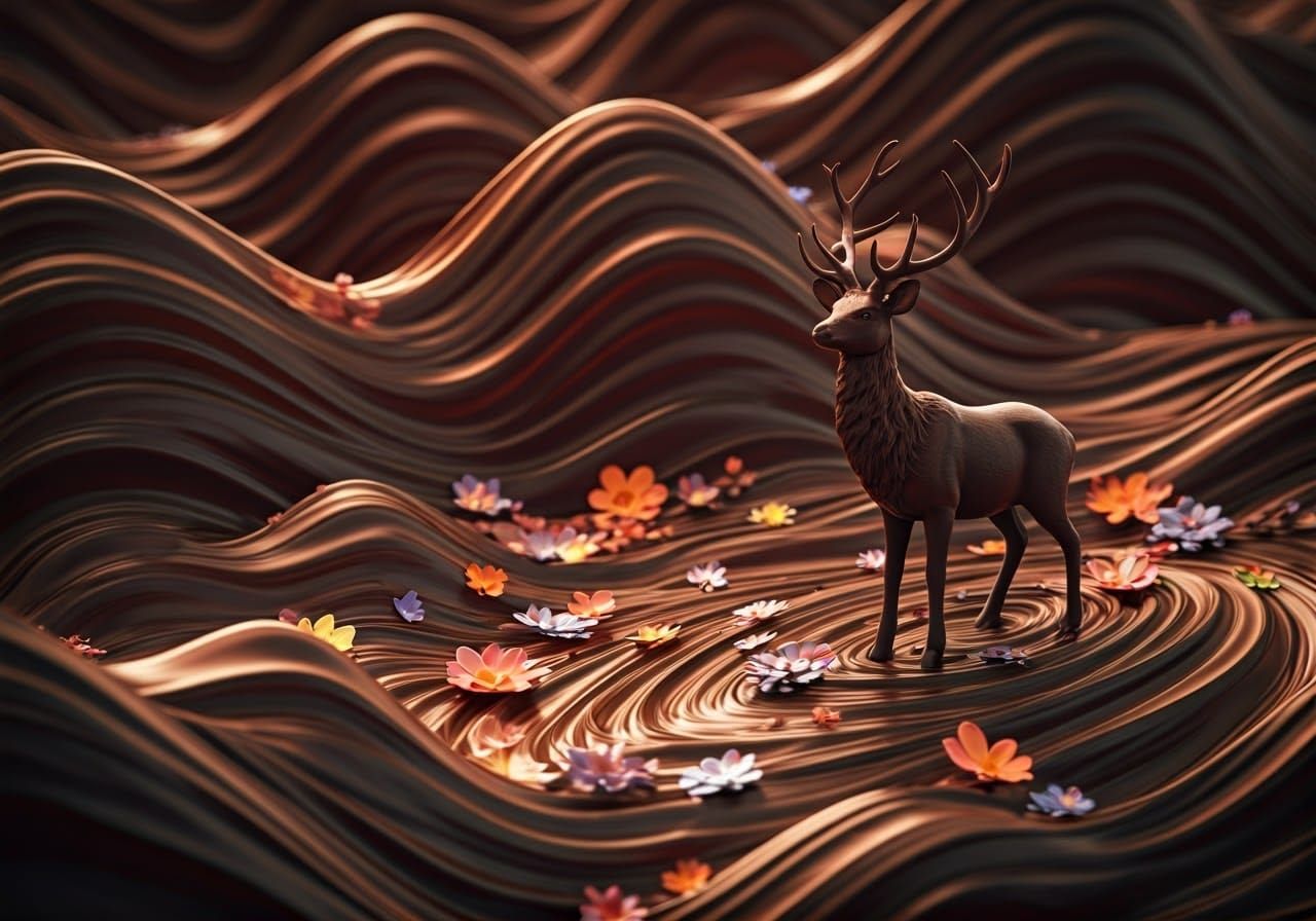 Chocolate Deer in Decadent Landscape, Photorealistic Style