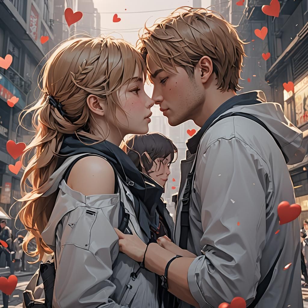 Anime Style Kissing Couple in 3D