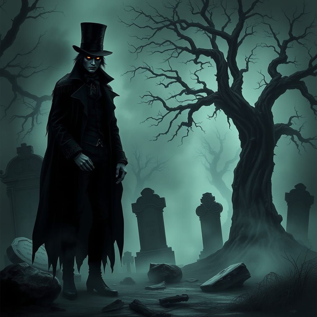 Gothic Vampire in Victorian-Era Attire, Set in a Haunting, M...