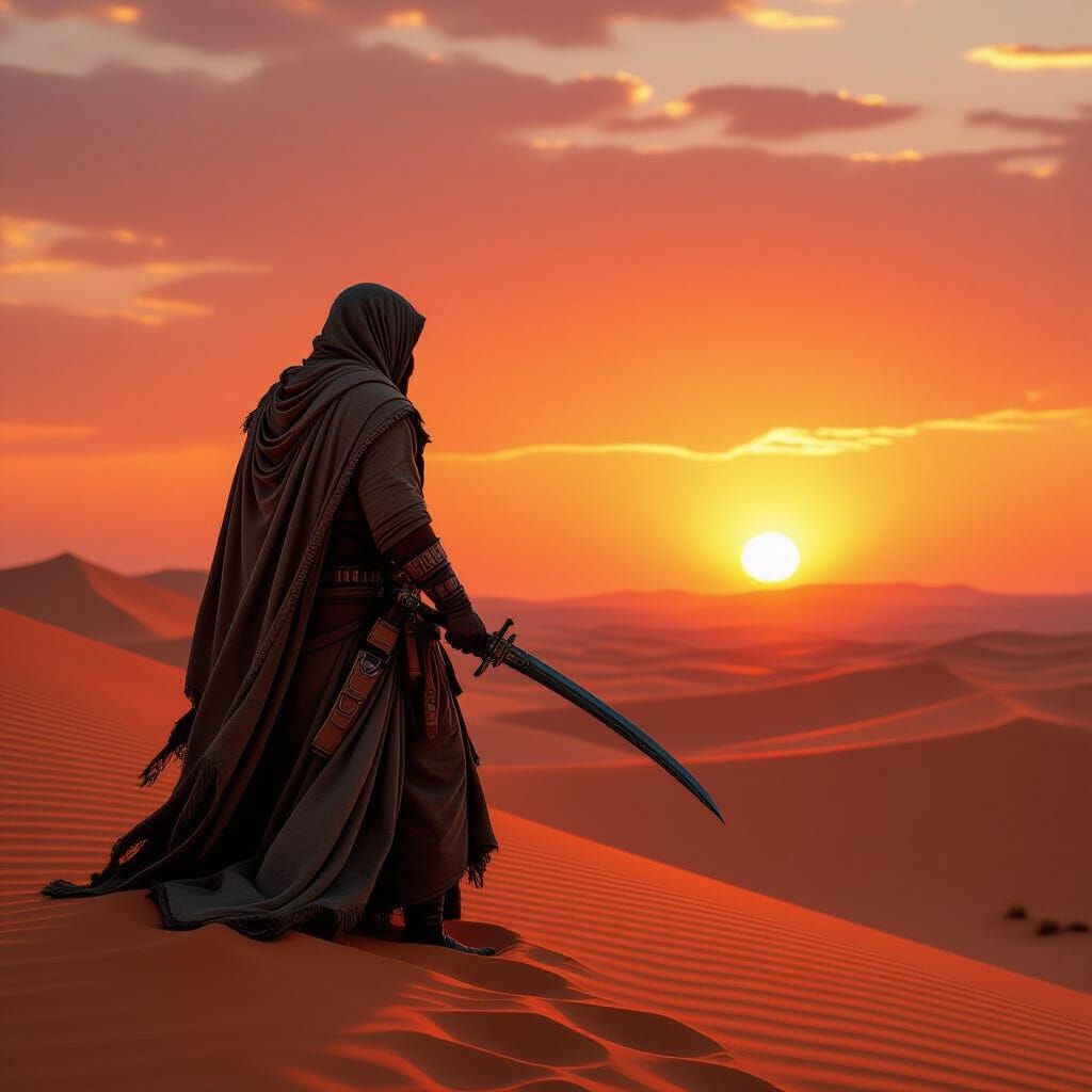 Berber Warrior at Sunset: Cinematic Film Still