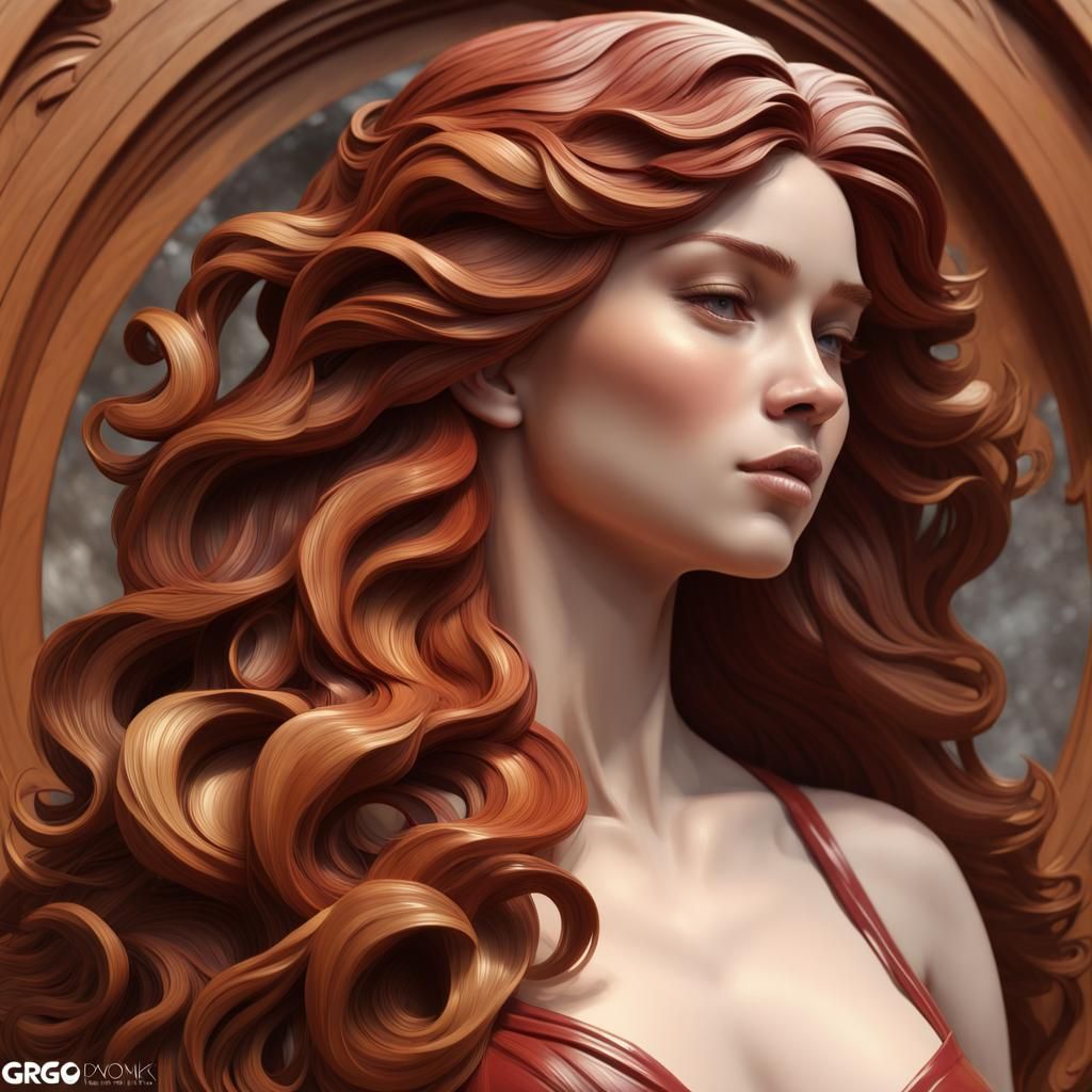 Ornate Wood Carved Female Figure in Art Nouveau Style