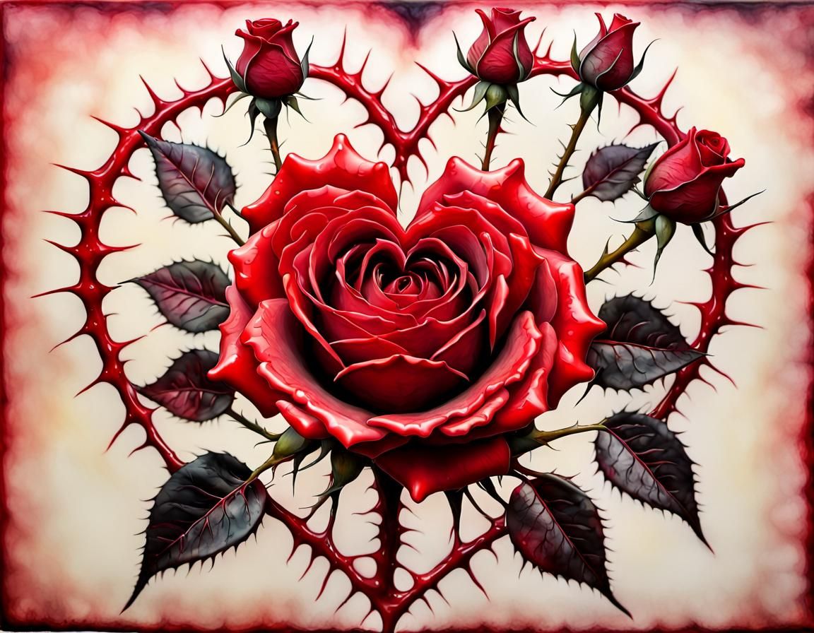 Heart-Shaped Rose in Encaustic Surrealism