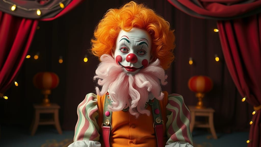 Whimsical Circus Clown with Cotton Candy Beard