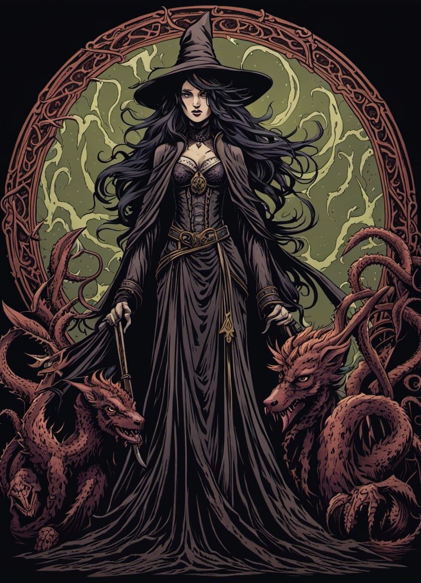 Gothic Witch Summons Eldritch Horror Creature