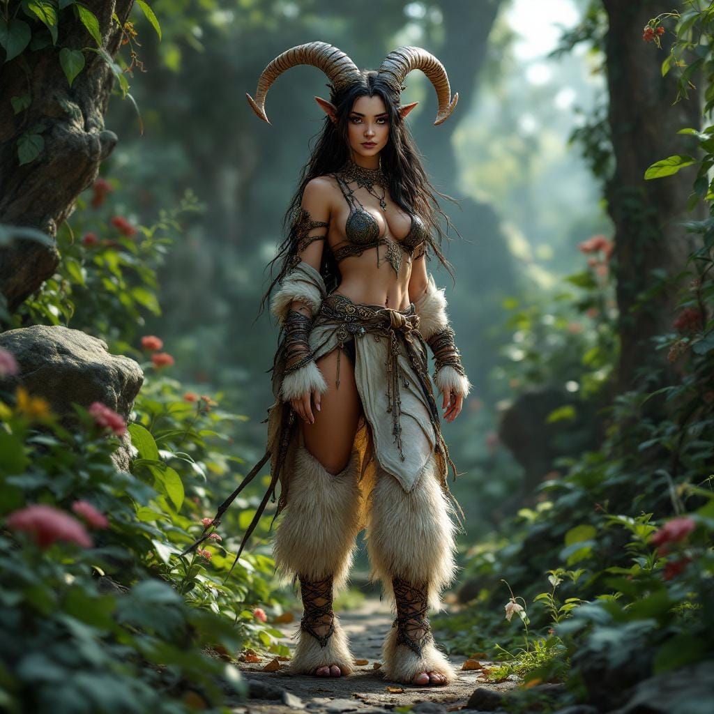 Fantasy Woman with Goat Legs in Detailed Matte Painting Styl...