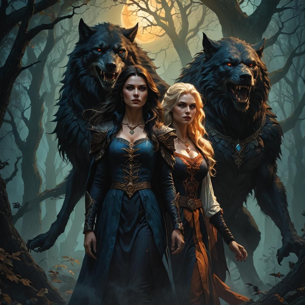 Dark Fantasy: Brunette Surrounded by Supernatural Beings