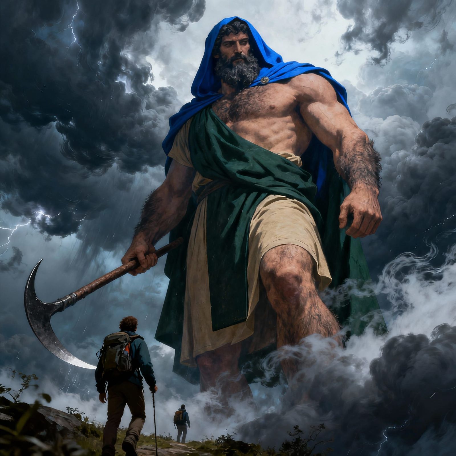 Olympian Titan Emerges From Storm Clouds Over Mount Olympus