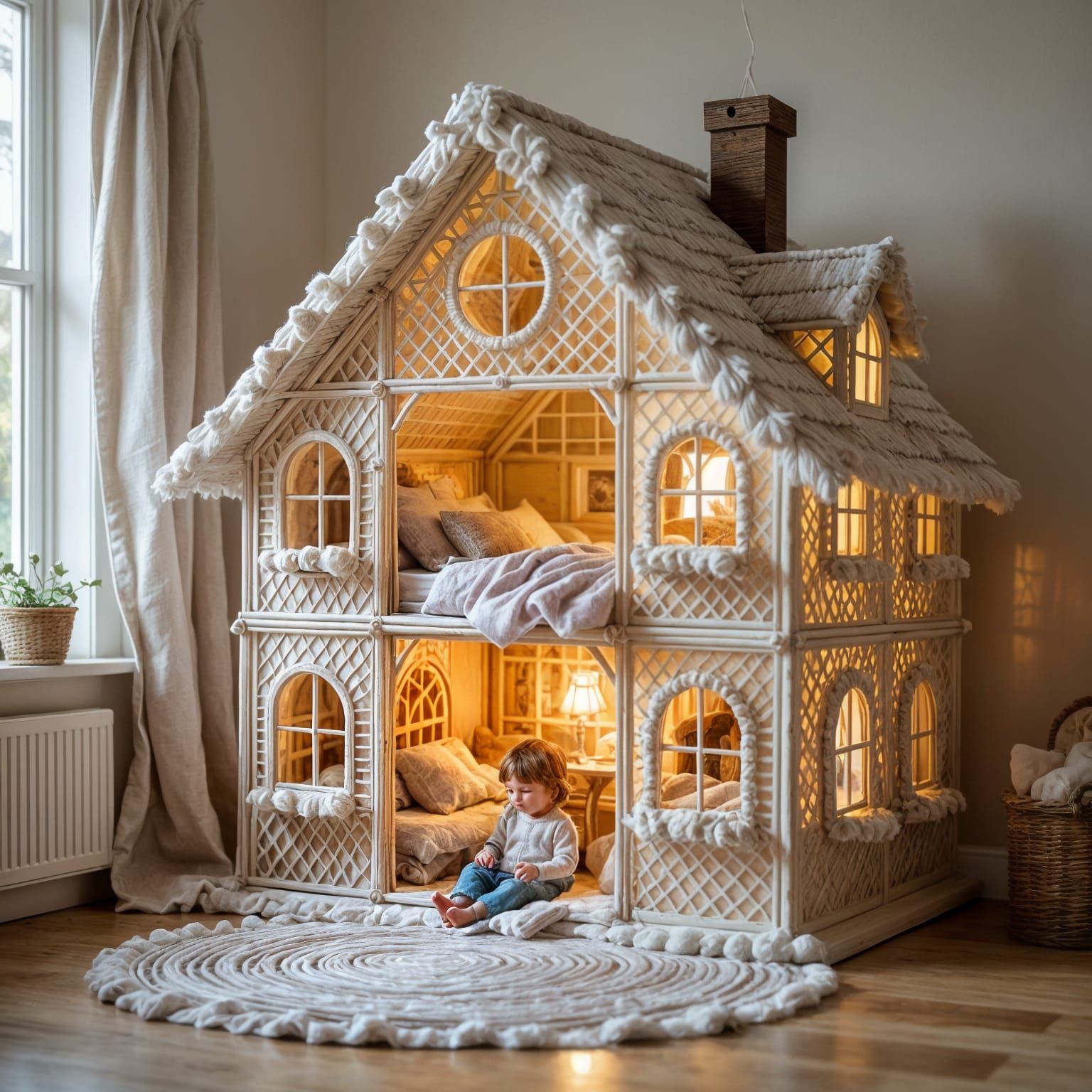 Giant String Art Dollhouse With Cozy Fairytale Rooms
