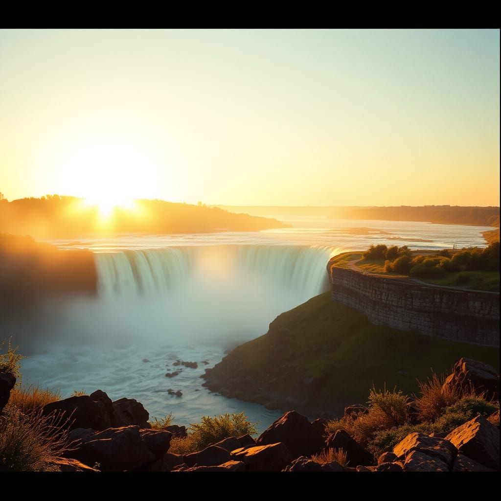 Majestic Niagara Falls at Sunrise in Cinematic 35mm Film Sty...