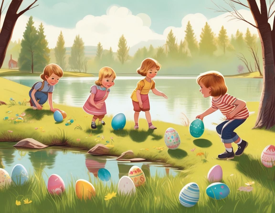 Children's Easter Egg Hunt Storybook Illustration