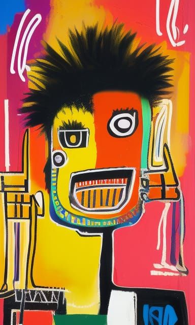 Chameleon in City Sunset: Basquiat-Inspired Art