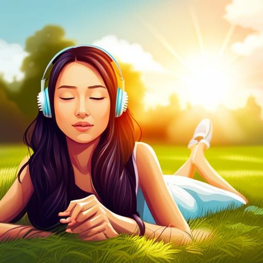 Relaxing Asian Girl Listening to Music Illustration