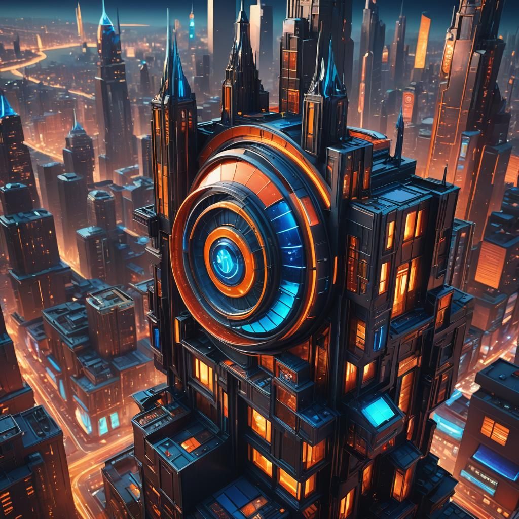 Futuristic Windows Logo in Neon Cityscape