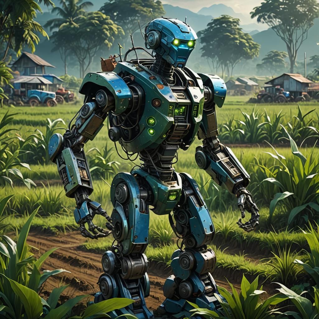Farming Robot Concept Art in Vibrant Sci-Fi Style