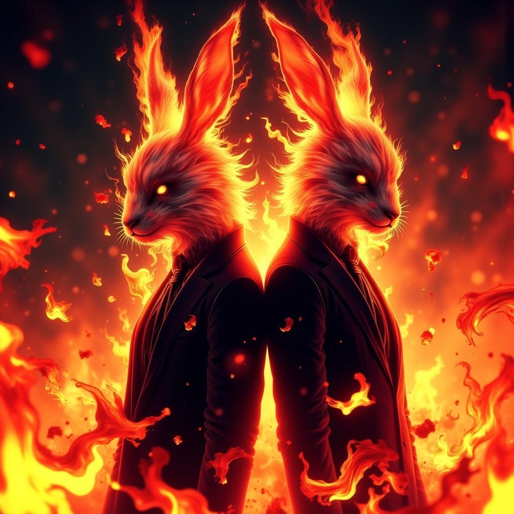 Dynamic Manga Illustration: Fire Rabbit Gemini Twins