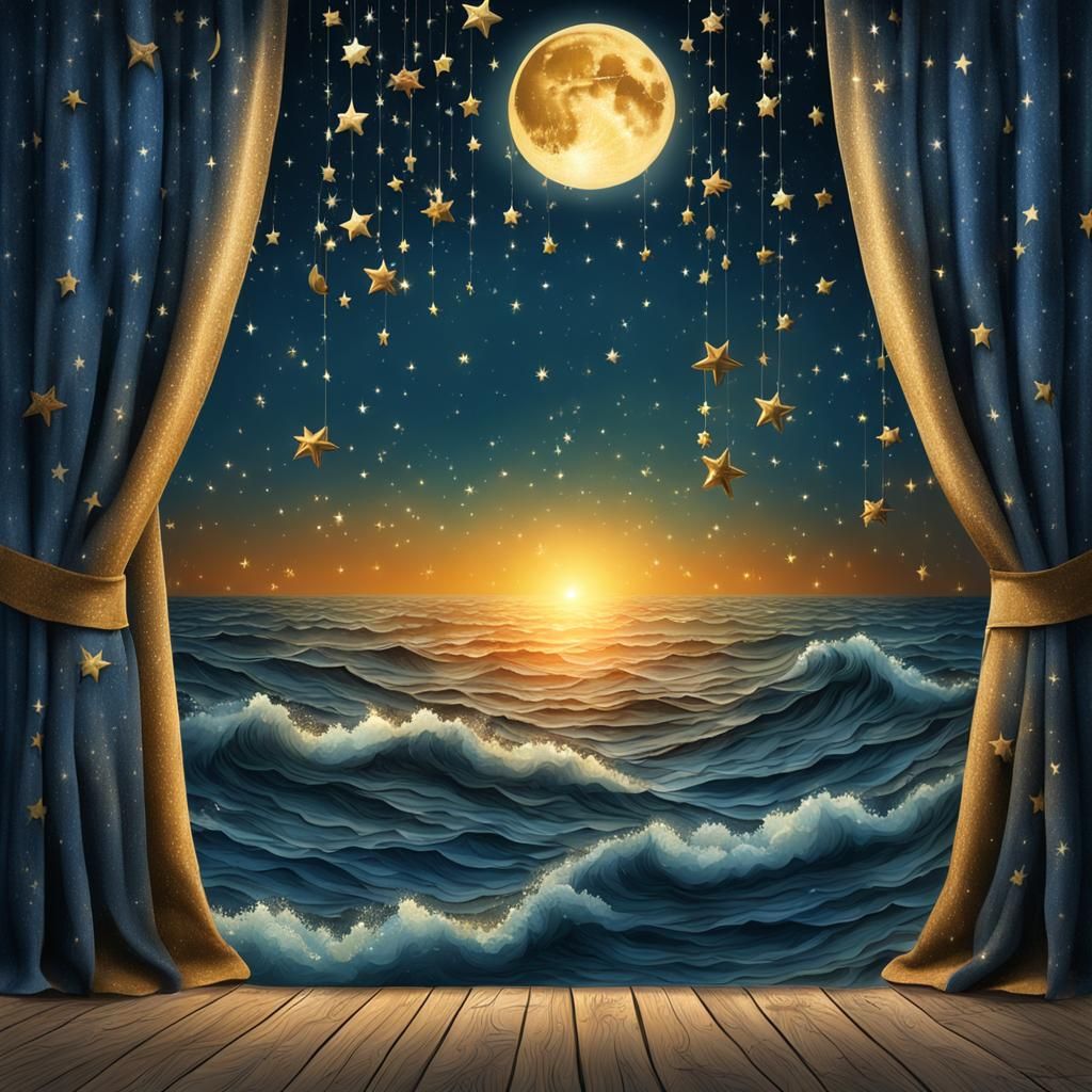 Surreal Sunset Sea Kisses the Moon