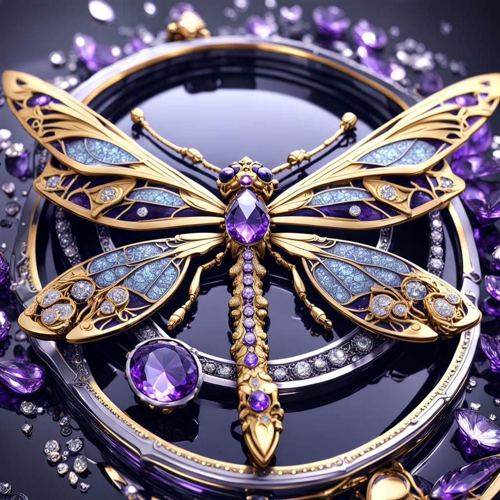 Diamond Dragonfly Pendant in Dark Fantasy Style