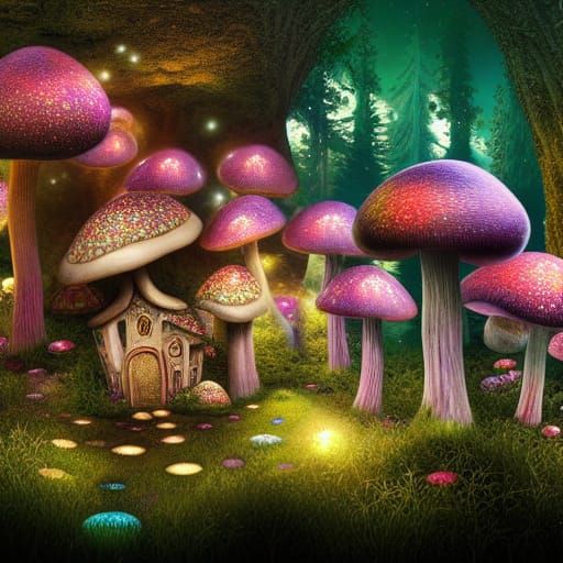 Mystic Mushroom House in Holographic Forest