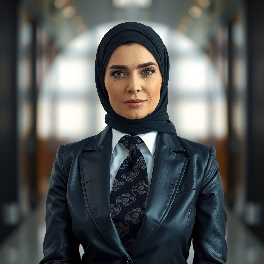 Sophisticated Russian Businesswoman in Elegant Leather Attir...