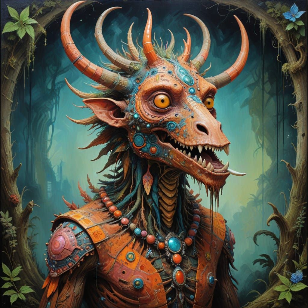 Surreal Abstract Brtualist Painting with Cryptid Elements in...