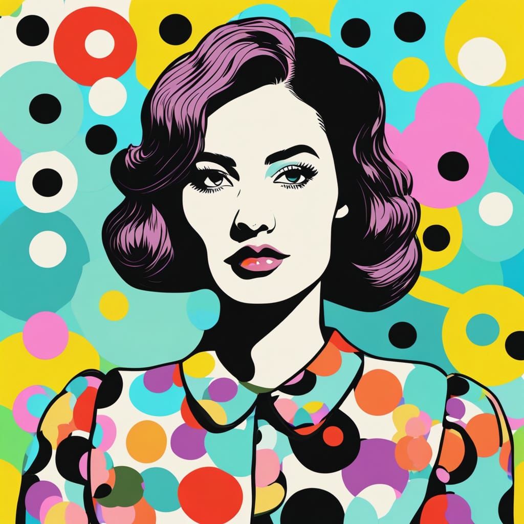 Woman in Polka Dots: Vibrant Pop Art Illustration