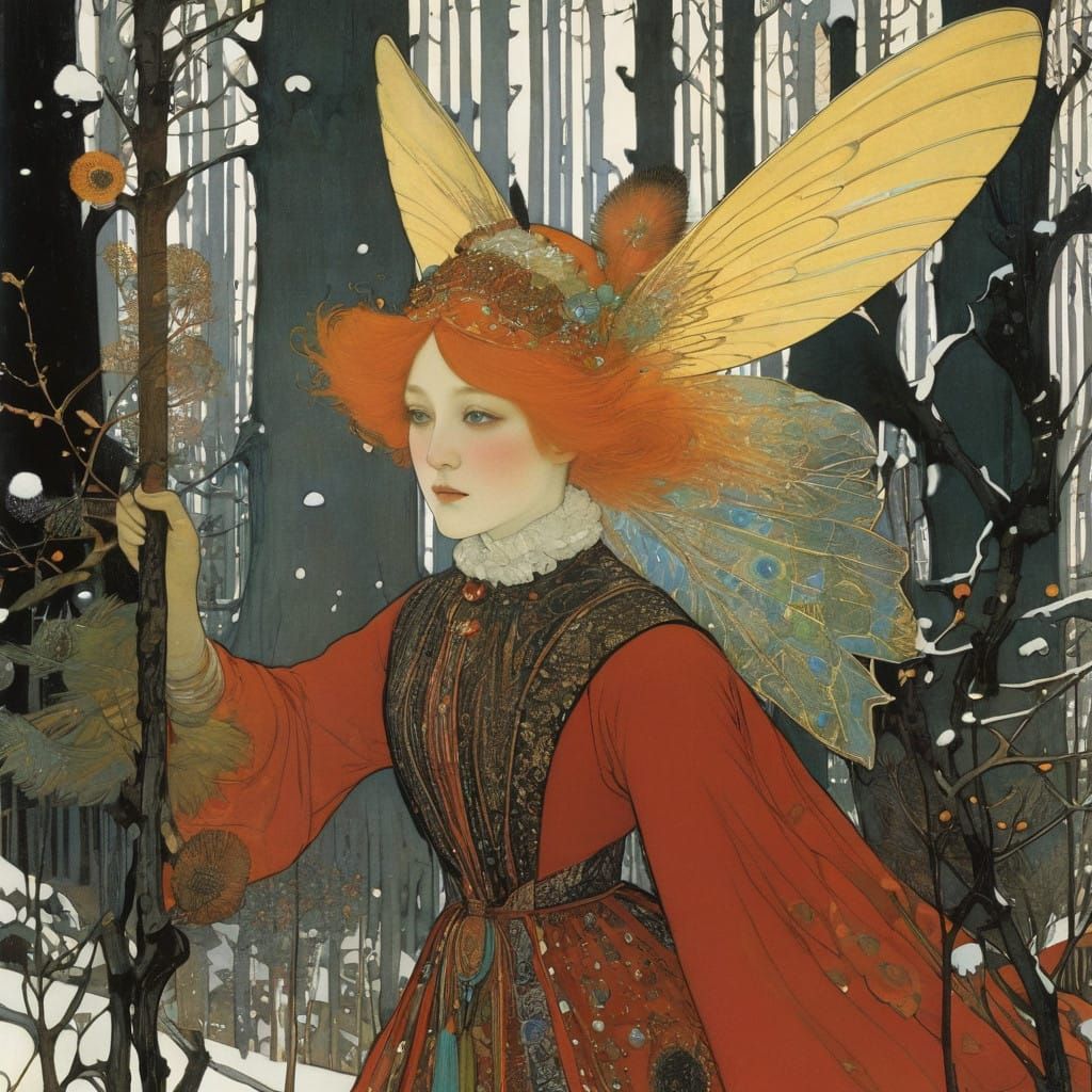 Enchanted Winter Woodland Gathering in Whimsical Fantasy Sty...