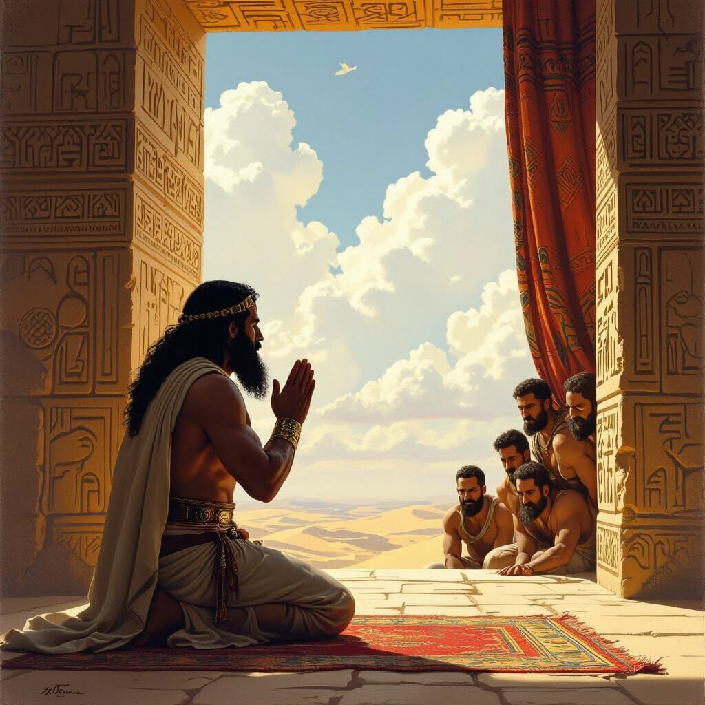 Babylonian Prayer Scene: Classical Golden Age Illustration