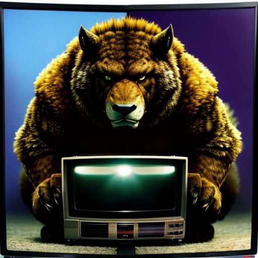 Furry Man-Beast Displayed on CRT Television