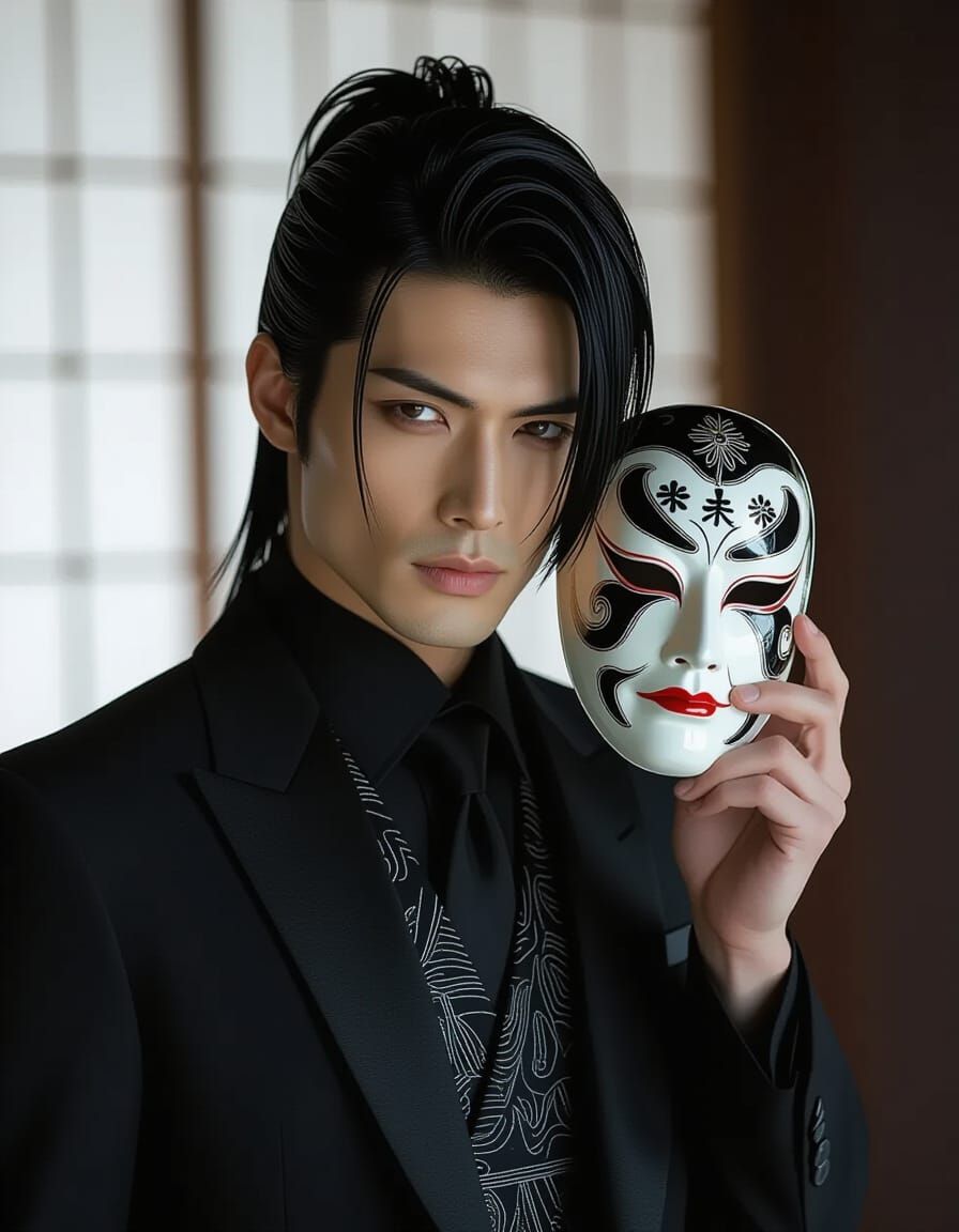 Man Resembling Miyavi with Kabuki Mask