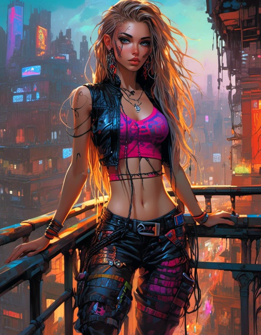 Cyberpunk Beauty in a Vibrant Cityscape
