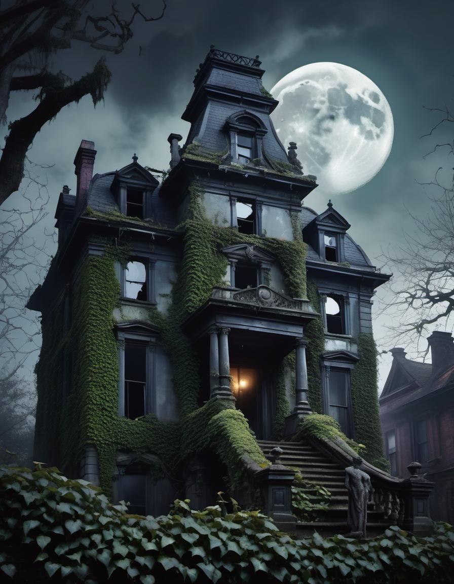 Haunting Victorian Mansion with Raven: Digital Painting