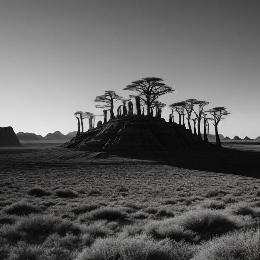 Surreal Barren Landscape with Skeletal Trees