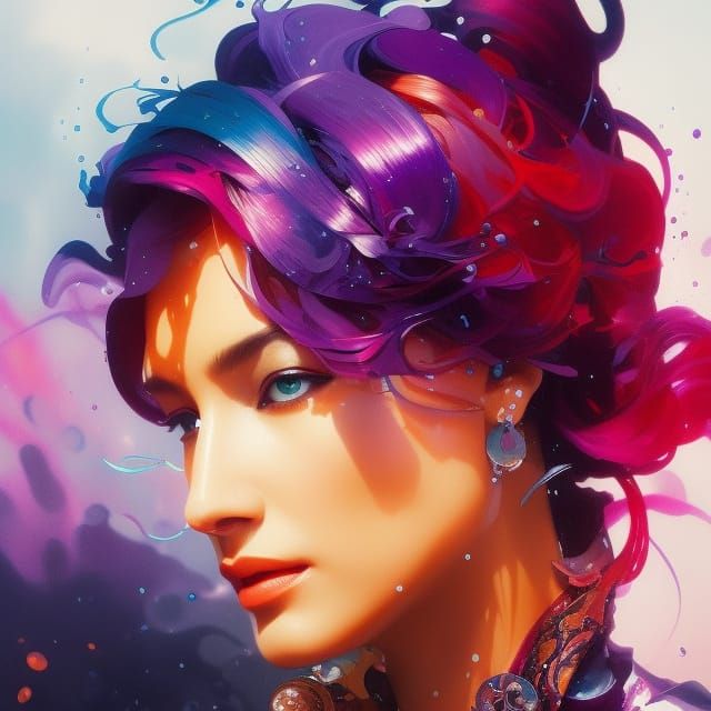 Orange and Purple Underwater Ink Portrait