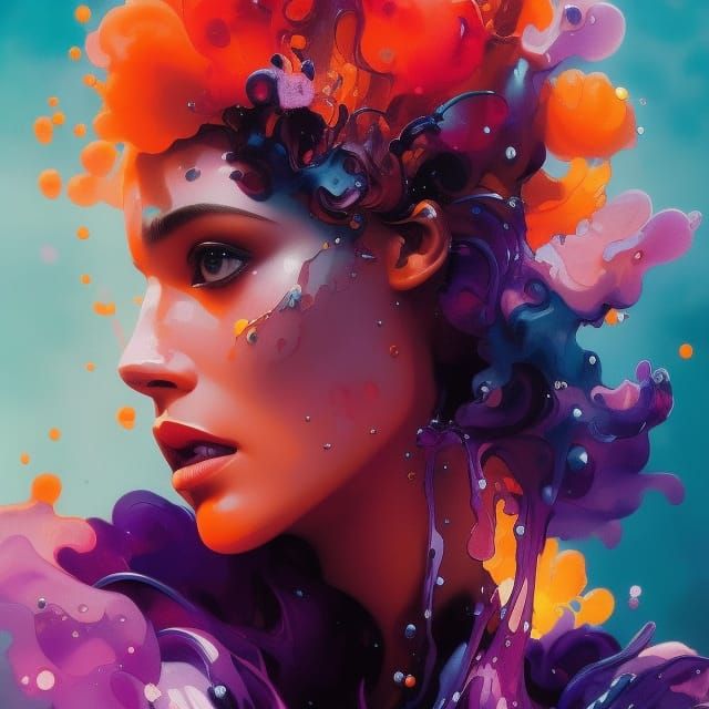 Orange and Purple Underwater Ink Portrait